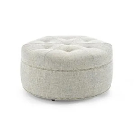 Customizable Round Cocktail Ottoman with Button Tufted Mitered Top and Nailheads